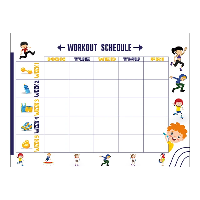 Dry Erase Workout Schedule Fitness Planner-1 Reusable Durable Polystyrene Material Holds The Surface With Static Electricity