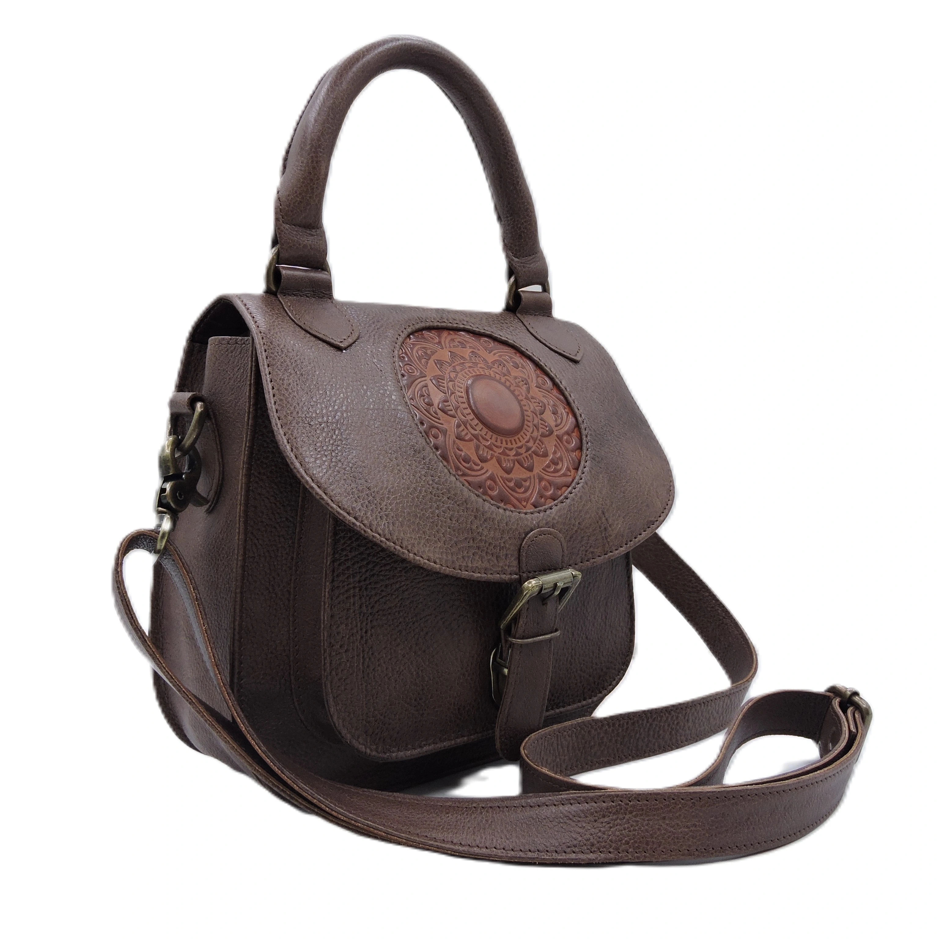 Unisex Stylish Vintage Leather Sling Bag Genuine Leather Cross Body with Lock and Rivet Decoration Designer Bag for Men Women