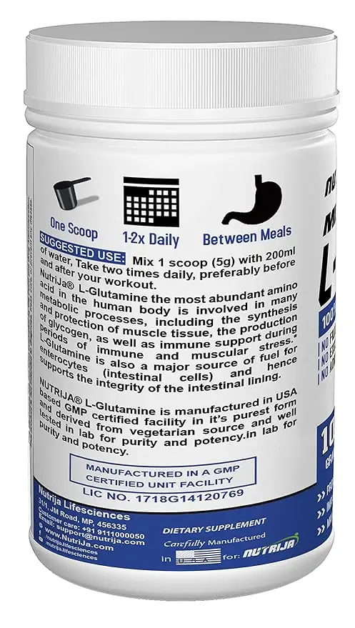 Micronized Glutamine Powder 5g Per Serving- 100 Grams (Unflavored)