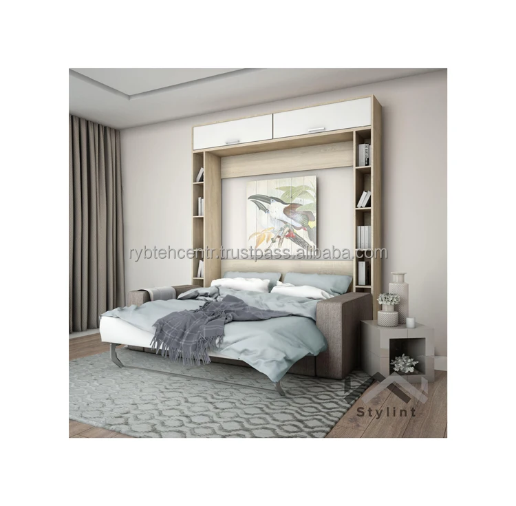 Home furniture set murphy bed with shelves & sofa great quality wholesale prices furniture folding wall beds 2000x1600 mm