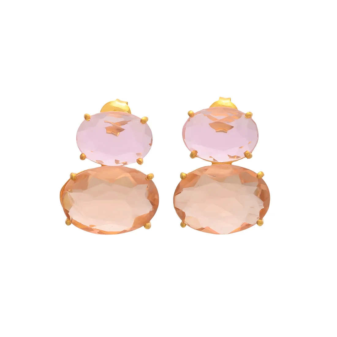 Explore Latest Exclusive Gemstone Champagne & Pink Hydro design Trendy Gold Plated Brass Drop Earrings