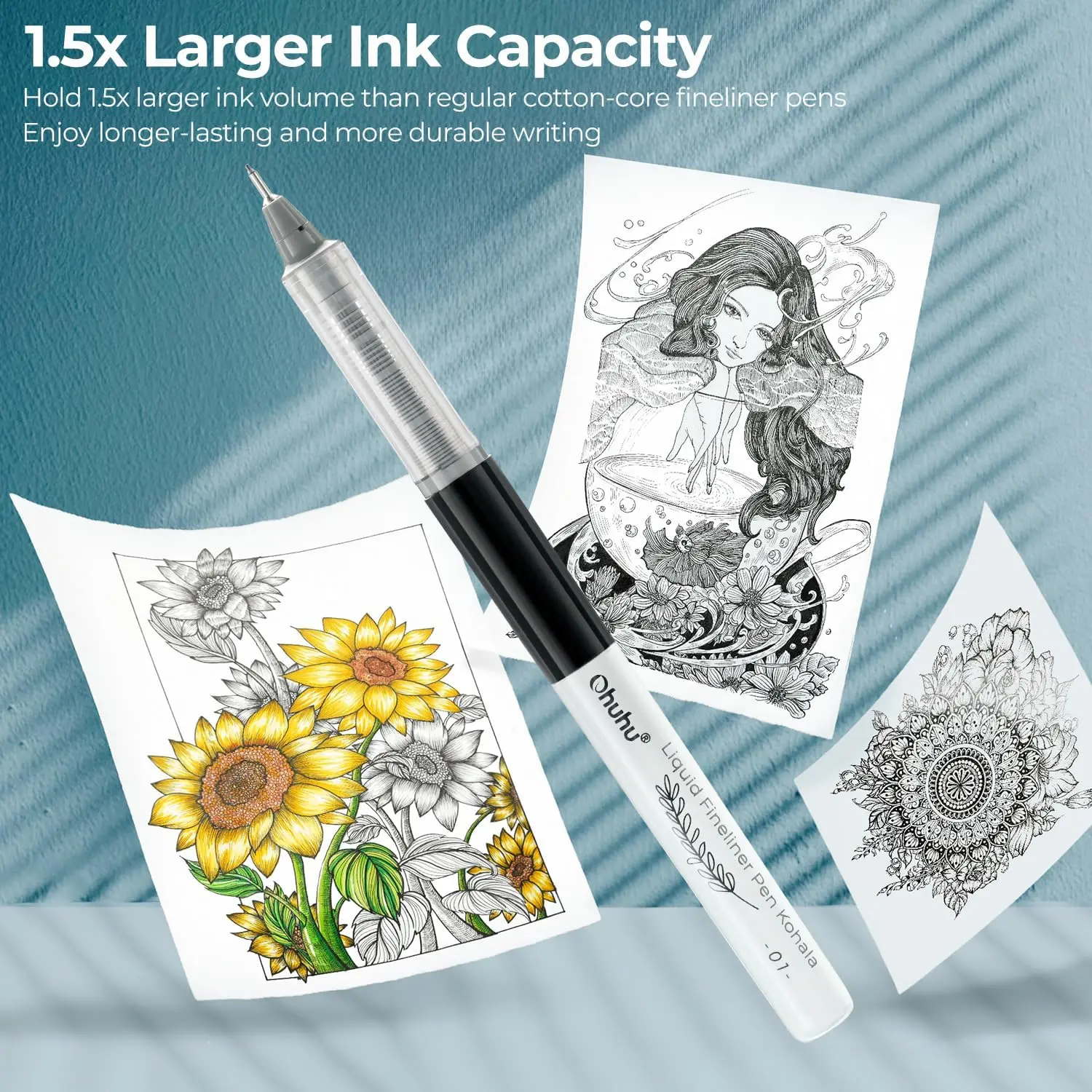 Ohuhu 9 Sizes Liquid Fineliner Pens Pigment Black Ink Micro Pens Assorted Point Smooth Writing Drawing Sketching Journaling Arti