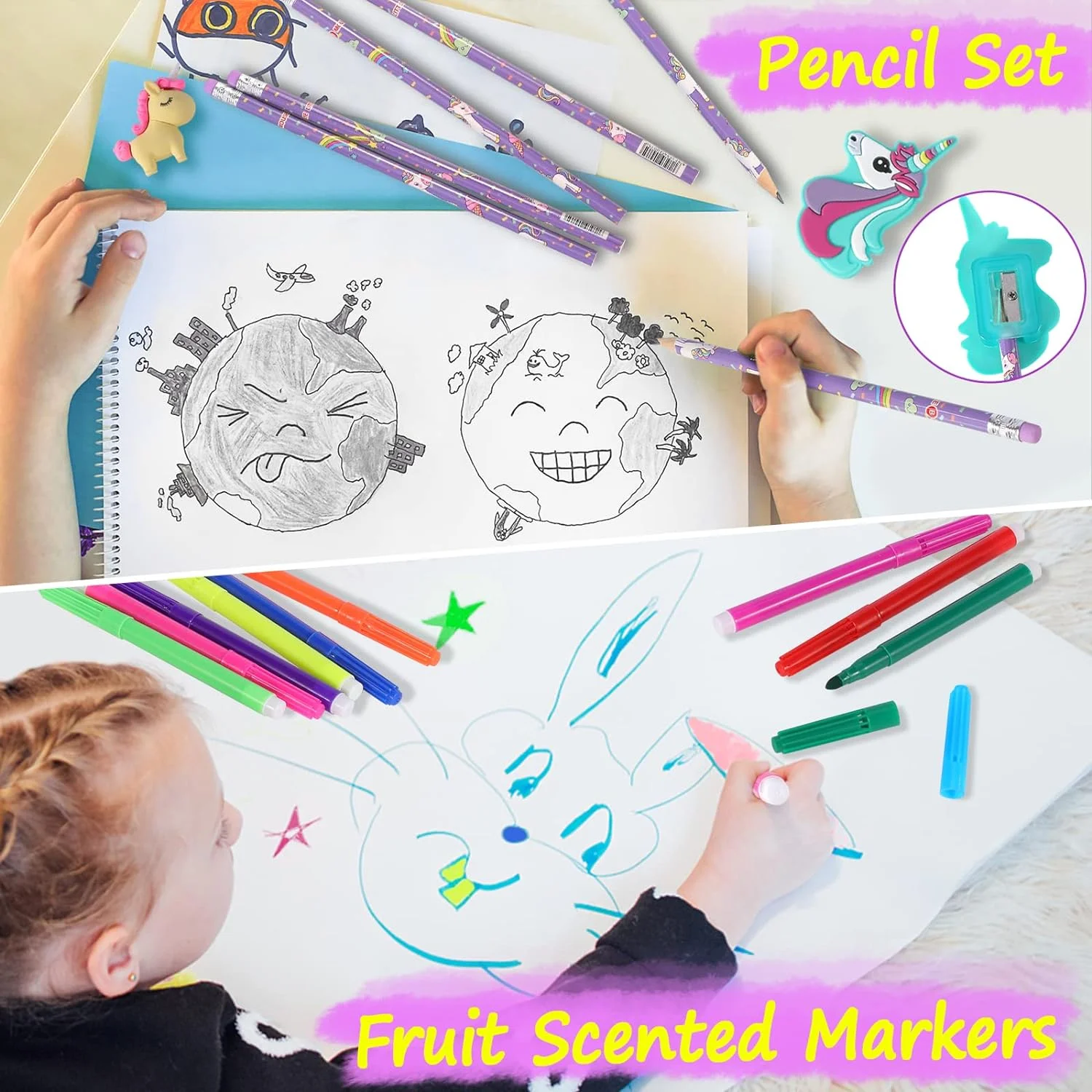 New Design Unicorn Art Supplies Pencil Case Portable Kids Coloring Painting Marker Set For Girls Holiday Gifts