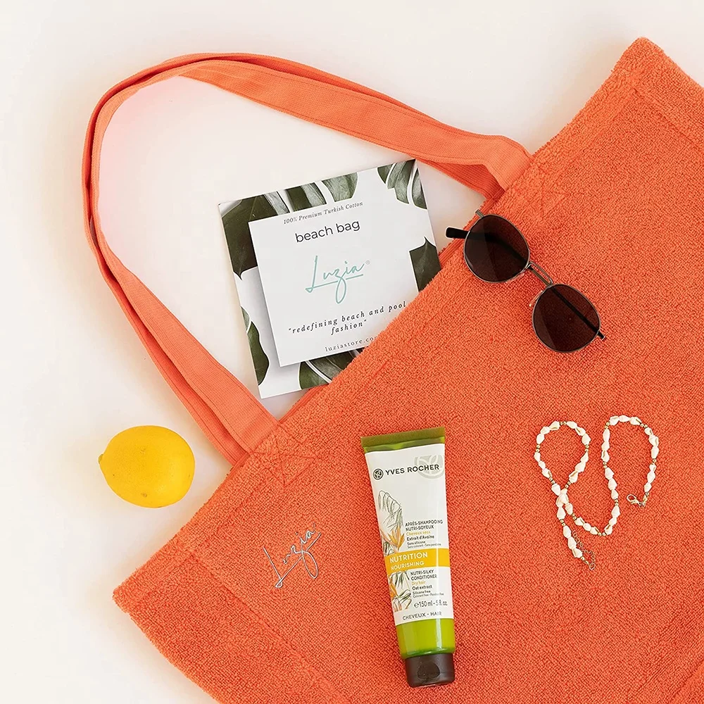 Women Large capacity 100% cotton terry cloth toweling tote bag towel beach bag