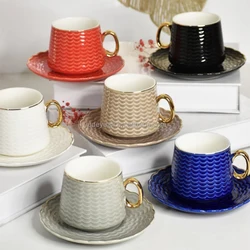luxury style espressos ceramic wholesale custom embossed design cup saucer factory coffee china cups and saucers