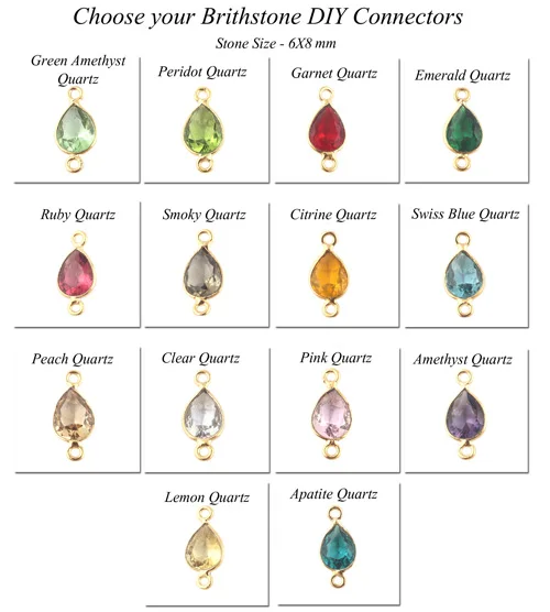 Wholesale jewelry making supply swiss blue quartz connector checker cut brass gold plated diy double bail pear shape connectors