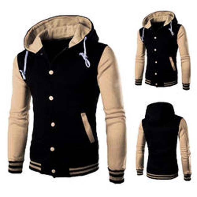 Classic Baseball Hoodies Men Spring Warm Patchwork Fleece Sweatshirts with OEM service