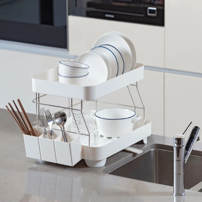 Wholesale Tokyo dish drainer 2 tier made of premium ABS plastic for kitchen with good strength stainless steel within easy reach