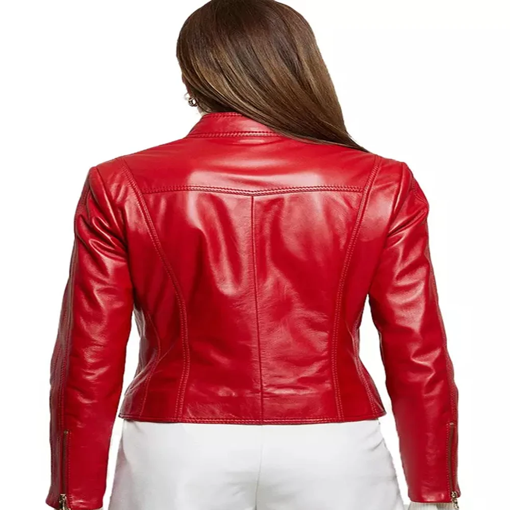High Quality Red Women Leather Jacket, Plus Size Women Jacket Custom Genuine Soft Sheepskin Leather Jackets For Women