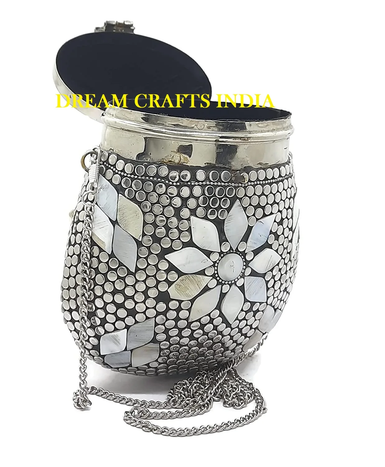 Antique Indian Handmade Women Bridal Ladies Metal Clutch Slings Bag Ball Shape ethnic mosaic Boho Golden silver cross body bags
