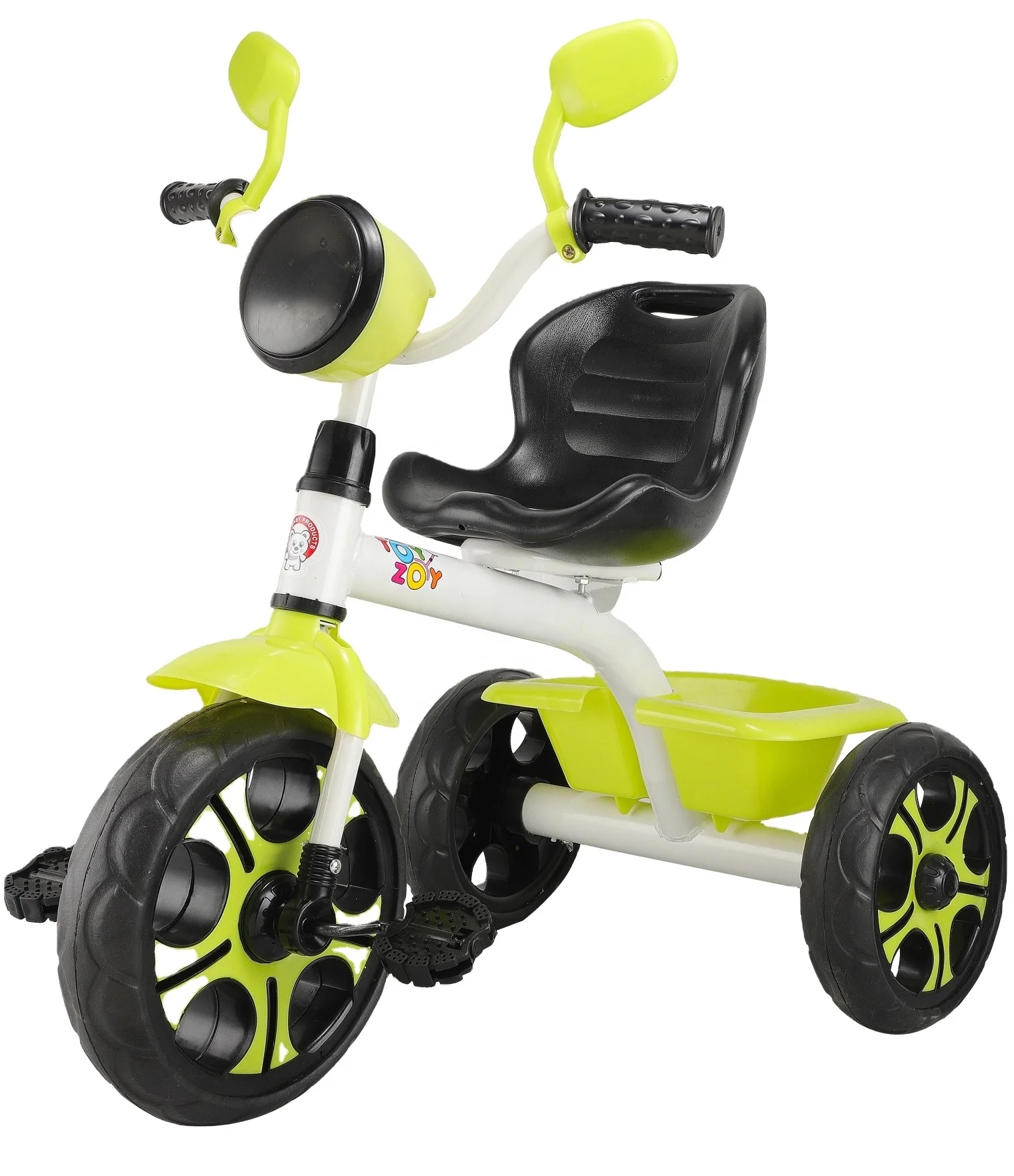 Neon Green Color 3 Wheels Kids Child Toddler Baby Comfortable Curved Shape Seat Light Weight Tricycle With Detachable Bell Ring