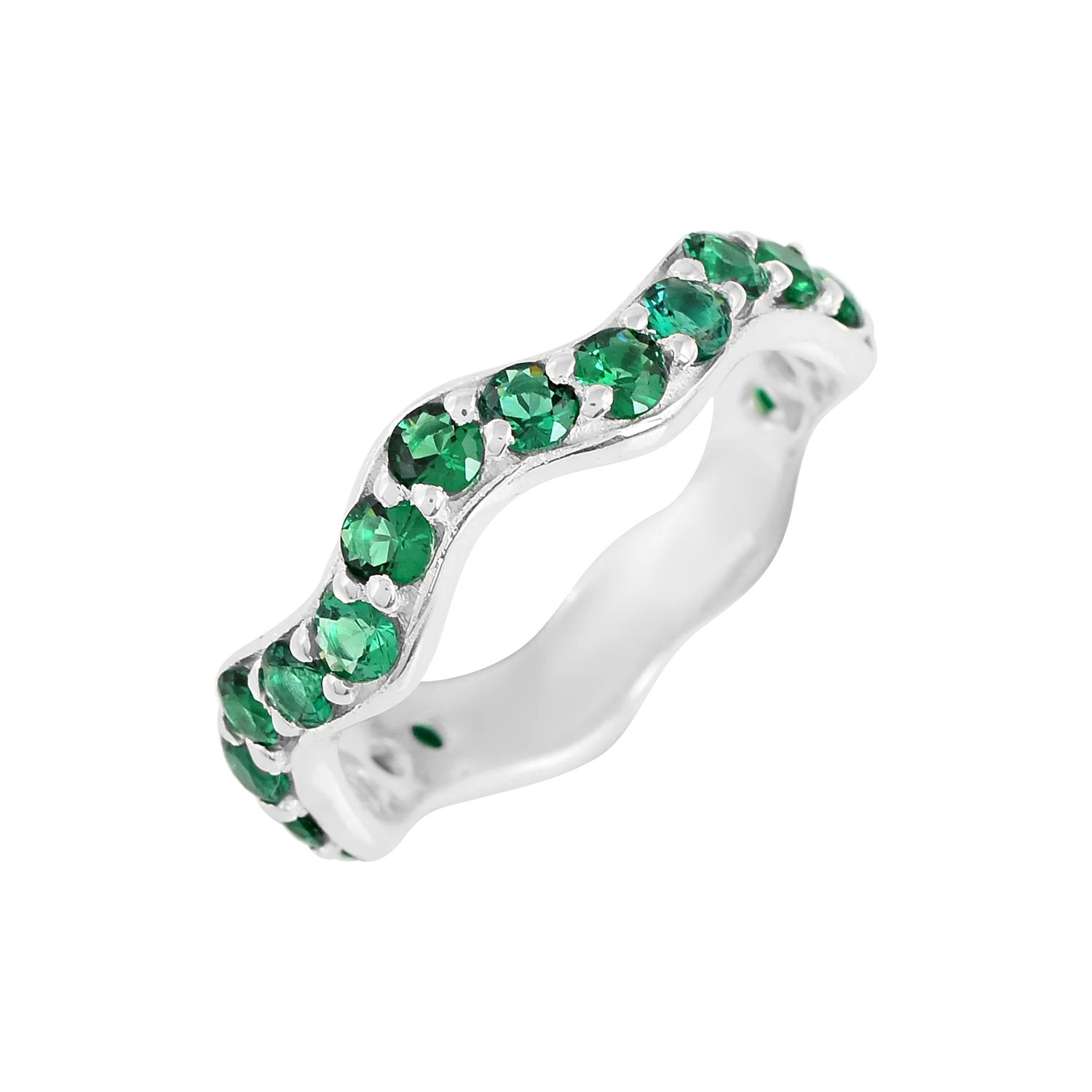 Branded Eternity Band 925 Sterling Silver Ring Gemstone Chrome Diopside Gemstone Micro Paved  Ring Fine Jewelry For Women
