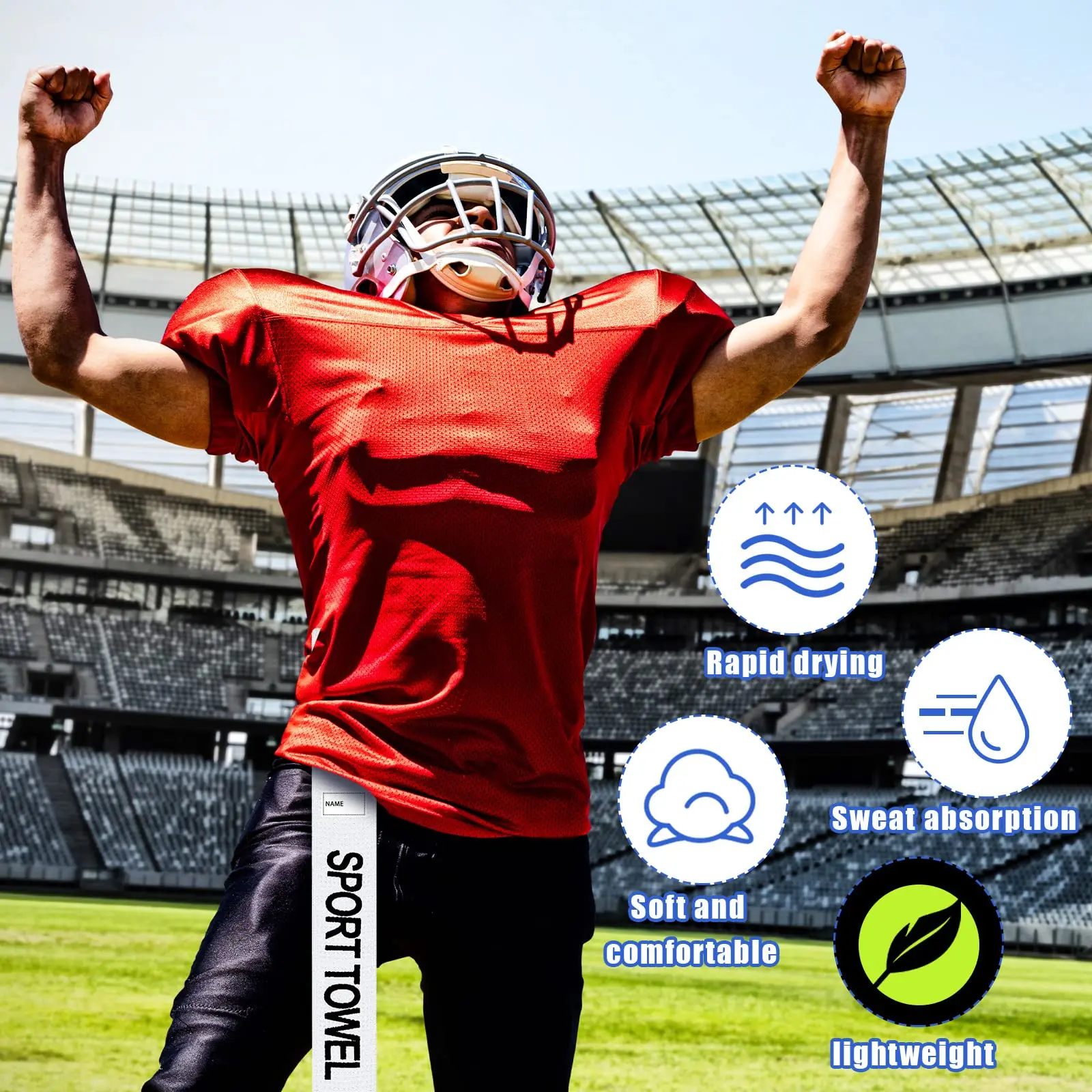 Microfiber Football Sports Towel with Hook and Loop Fastener to Clean Football Visor and Gloves, for Youth Football Golf Gym