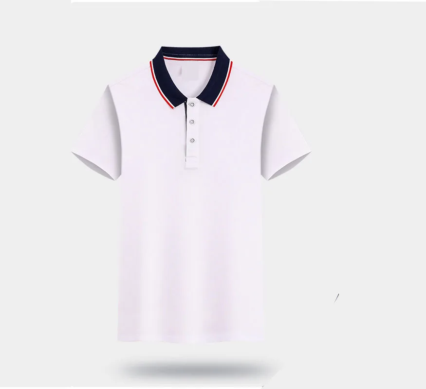 oem customized logo with work clothes corporate short sleeved color blocked hotel advertising spliced silk lapel polo shirt