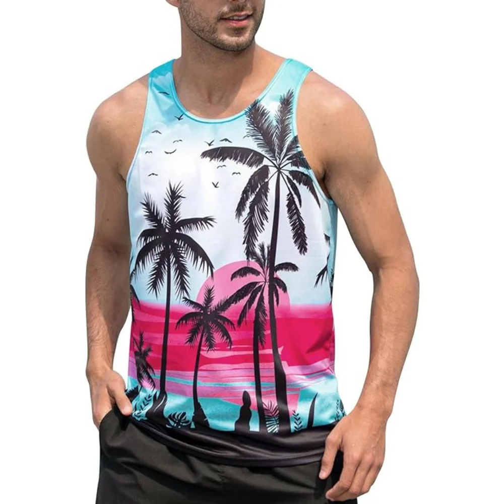 Buy Printed Gym Clothing Sublimation Bodybuilding Tank Top Men Beach Sportswear Quick Dry Fitness Wear Sleeveless T Shirts