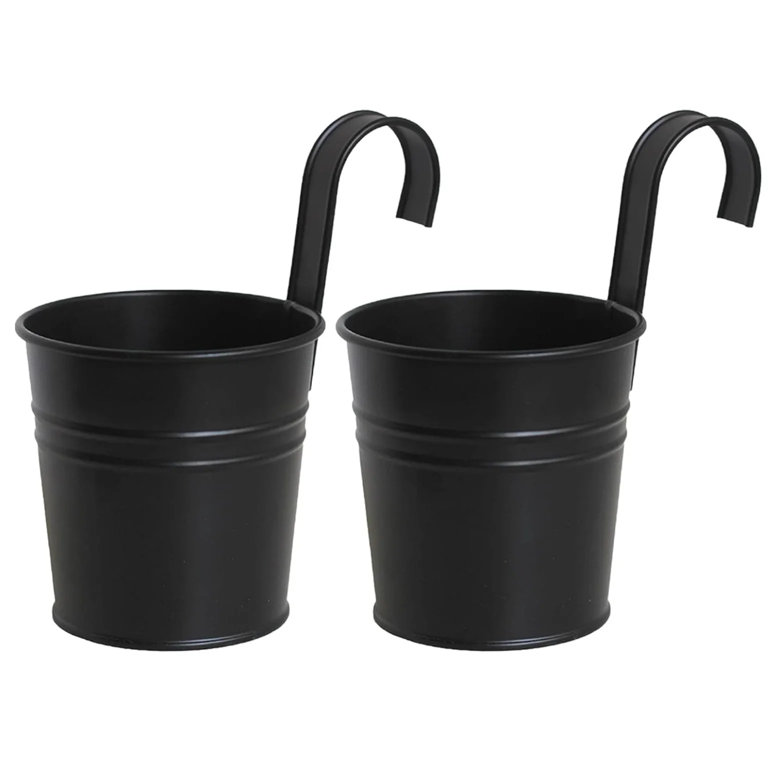 Removable Hook Black tin Flower garden Bucket Metal Iron Hanging Flower Plant Pots Retro Black