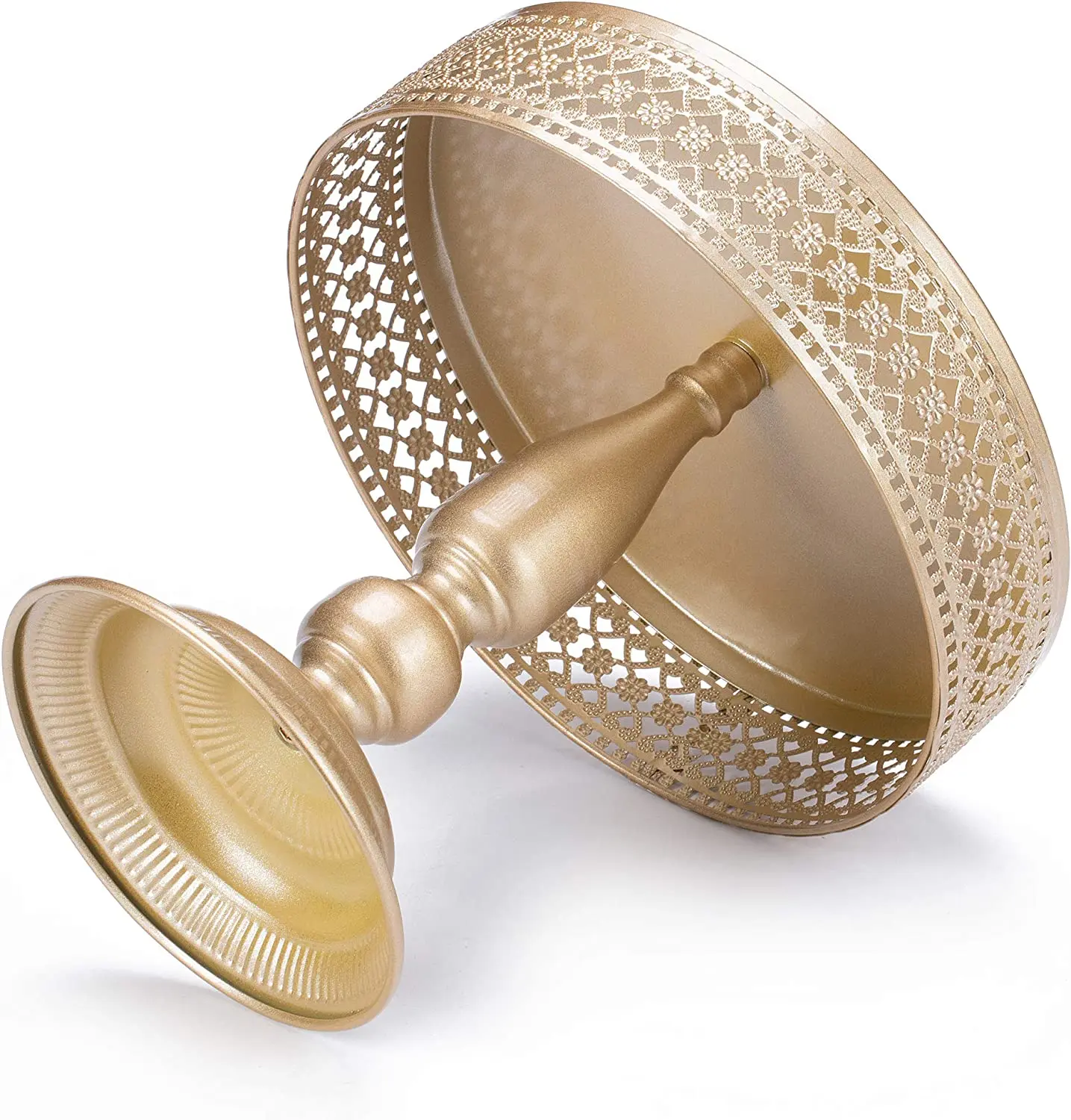 Eye Catching Design Golden Metallic Cake Stand Personalized Size Luxuries Cake Pedestal Elevated Cake Displaying  Plate