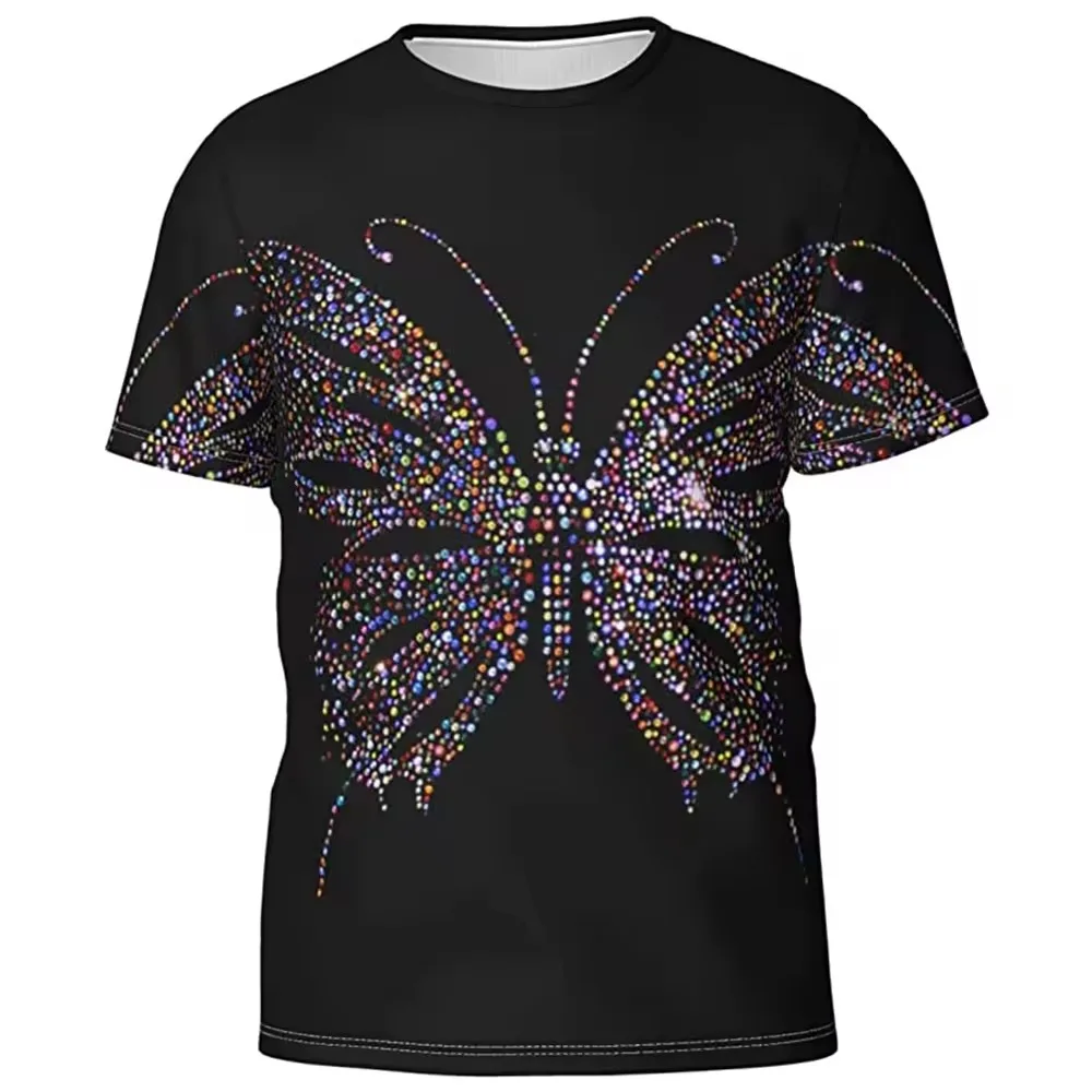Manufacturing Rhinestone T-Shirt Lightweight Fashion Clothing Casual Style Graphic Design Printed Trendy Shirt