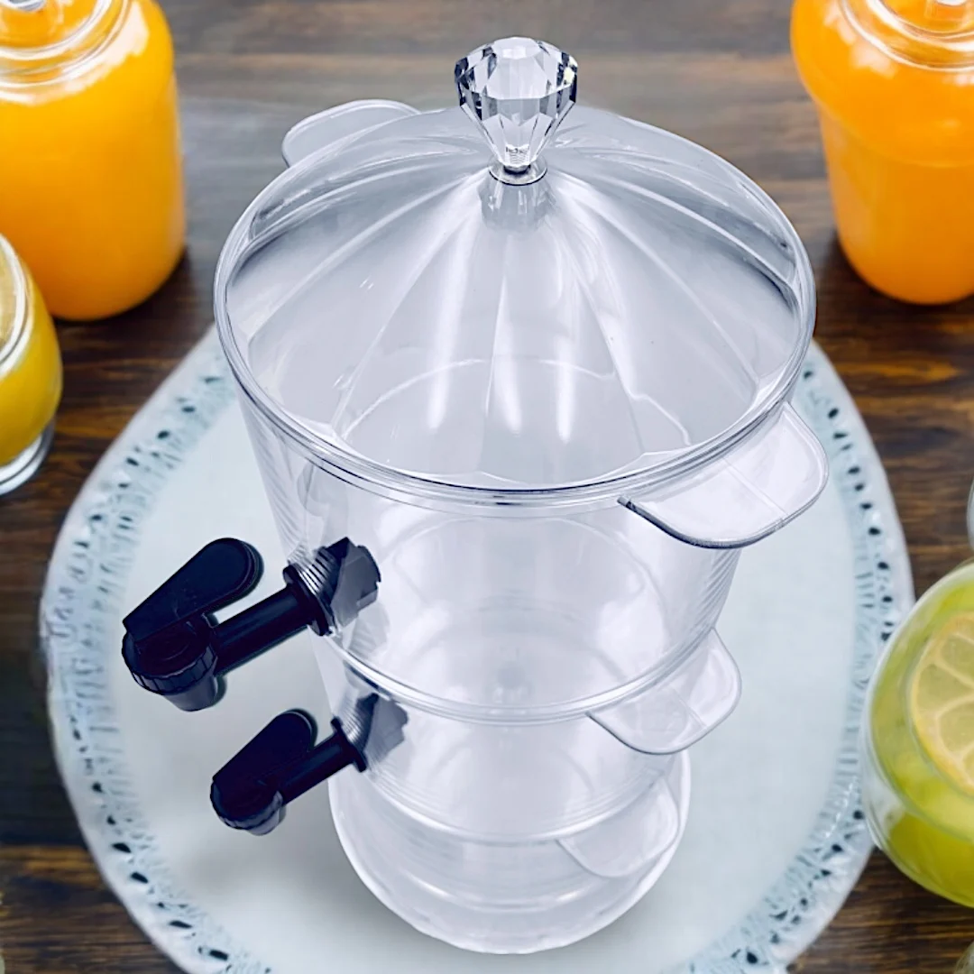 Acrylic 2 Tier Beverage Cold Soda Juice Drink Dispenser With Ice Bottom and Tap