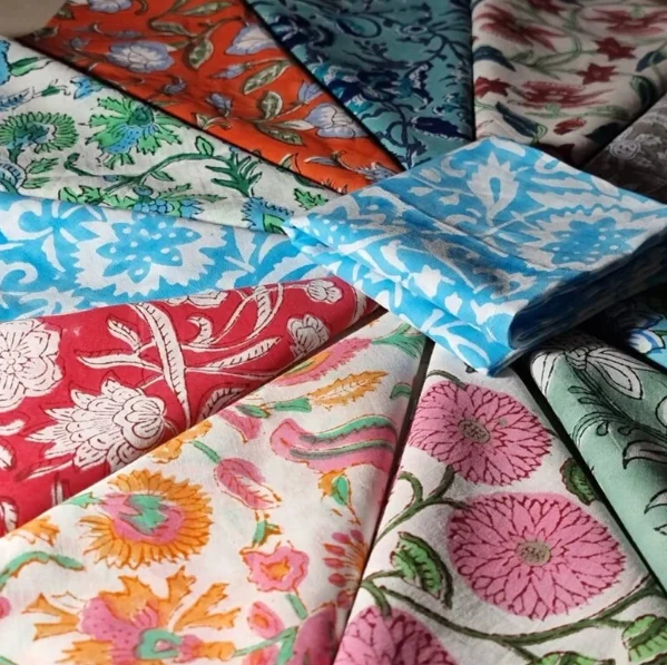 Wholesale Lot of Hand Block Cotton Napkins Assorted Scallop-Edged Kitchen Napkins in Rajasthani Colours