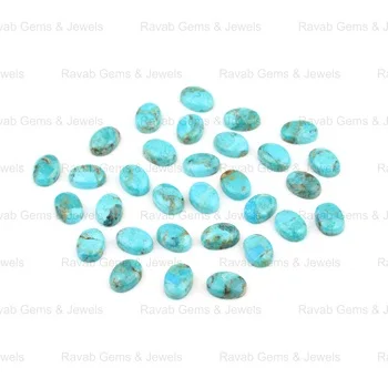 High Quality Natural Blue Kingman Arizona Turquoise 10x14mm Smooth Flatback Oval Cabochon Loose Gemstones for Jewelry Making