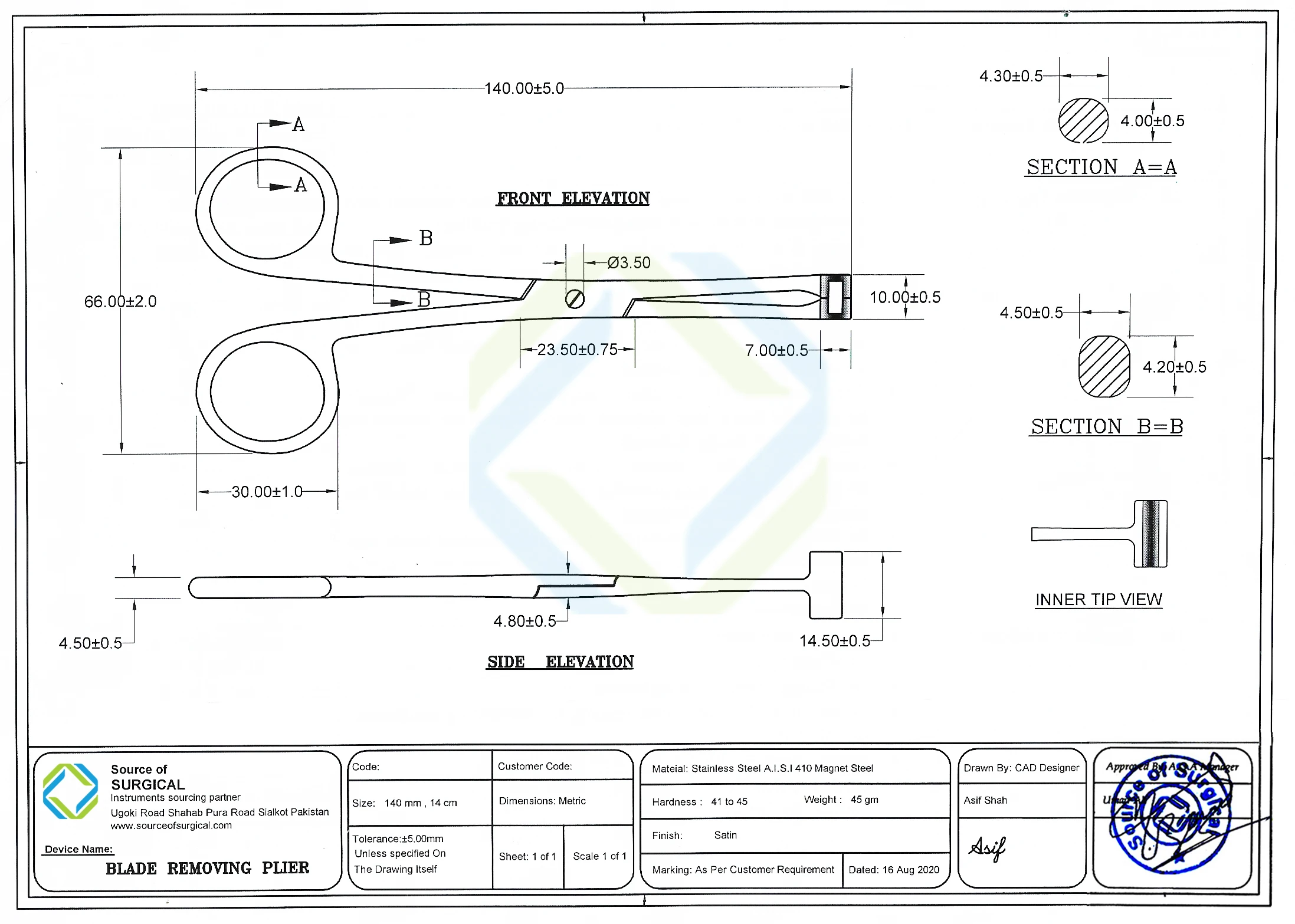 High Quality Stainless Steel Blade Remover Plier Manual Forceps