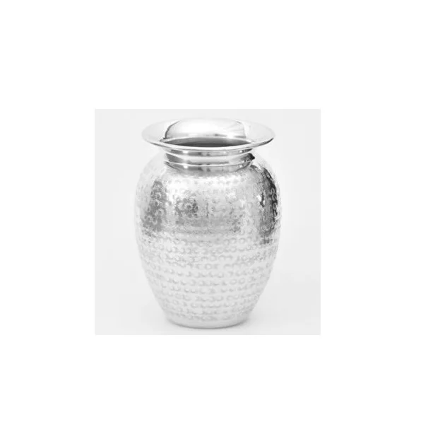 Premium Quality Stainless Steel Hammered Silver Color with Brass Flowers Design Flower Vase for Home Interior Party Decoration