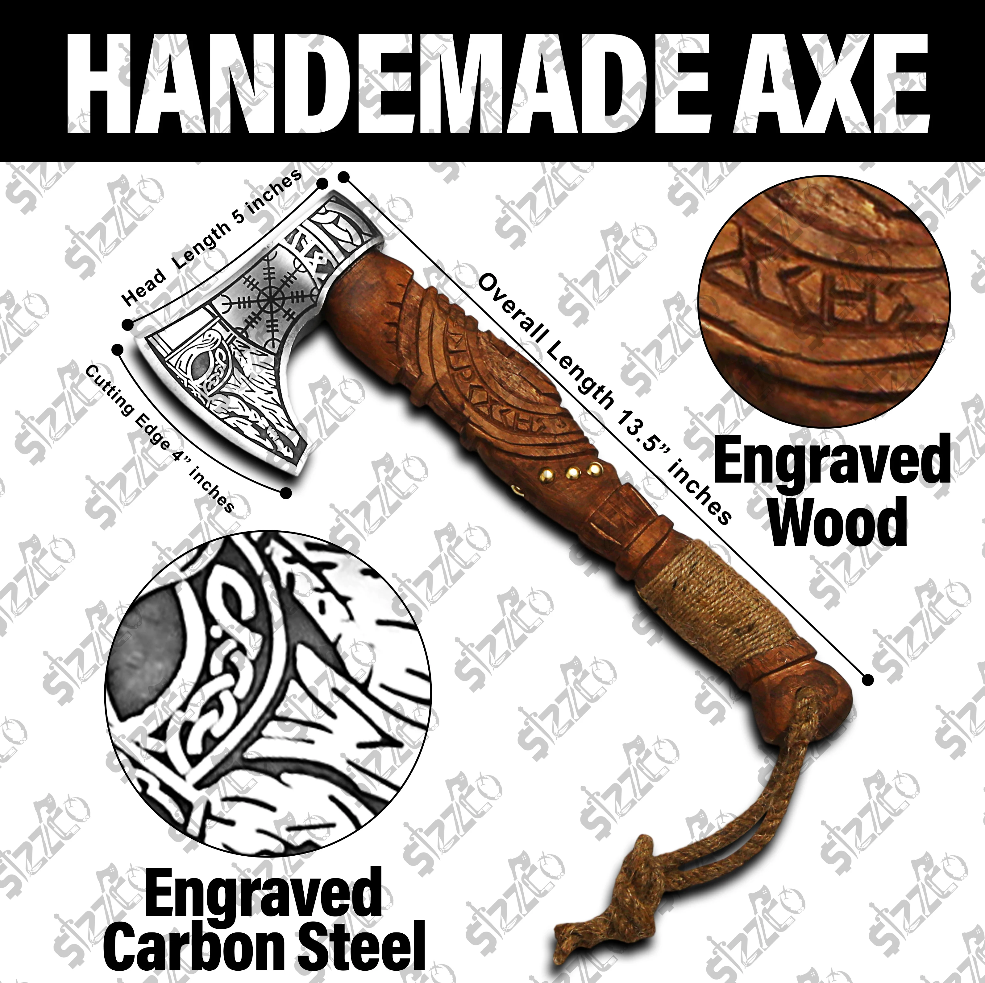 Custom Gift Forged Carbon Steel Viking Style Axe Bearded Axe Rose Wood Tomahawk Real Hatchet, Best Gift Premium Leather Sheath