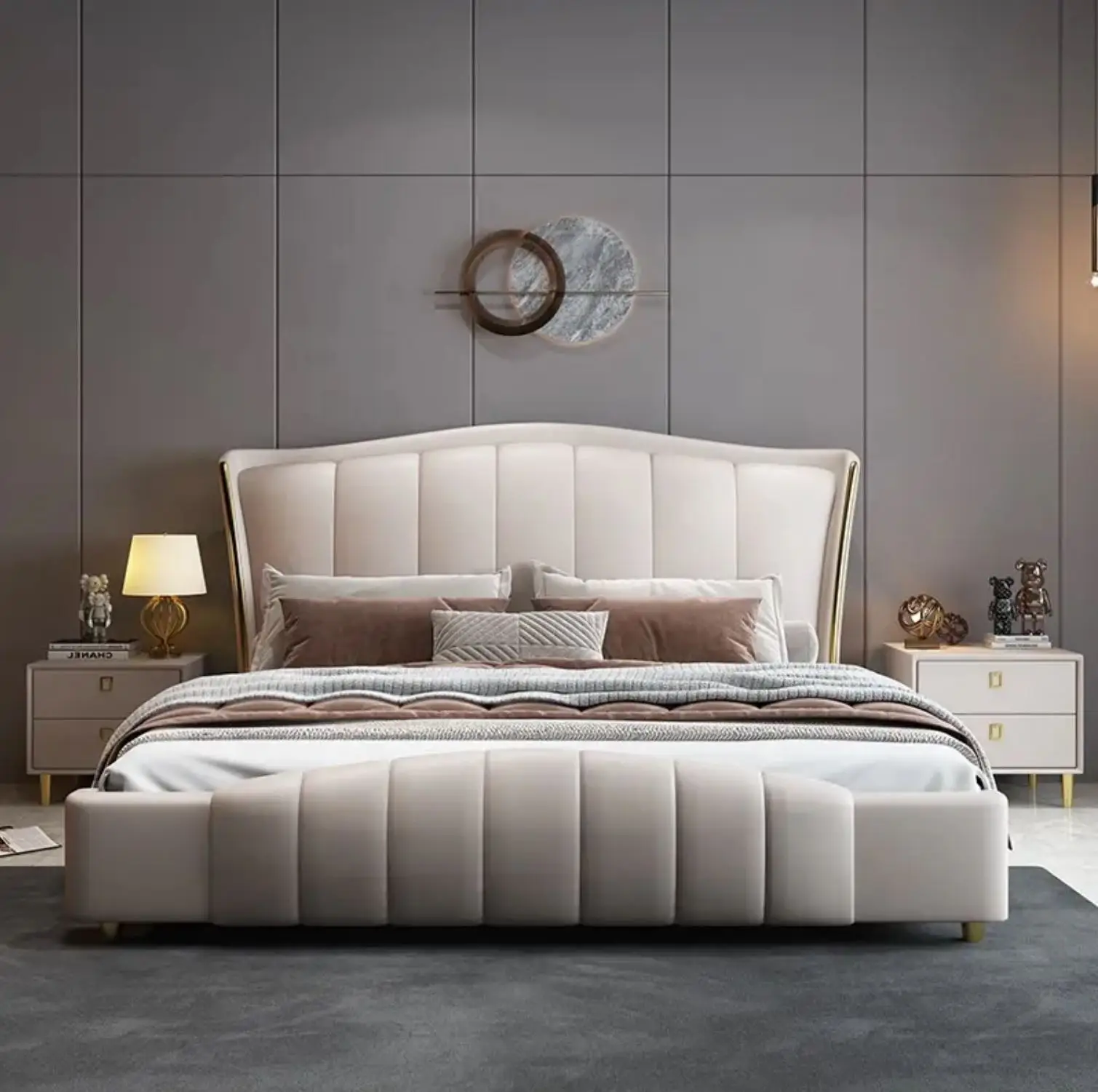 Latest Modern light luxury double bed simple technology cloth wedding house master bedroom set