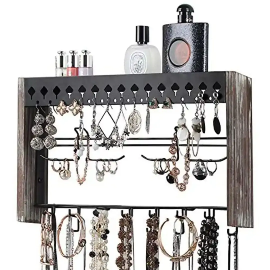 Metal 2 tier Jewelry Organizer Hooks Stainless Heavy Duty Wall Mounted Space Saving Storage For Precious Set Charms Bracelet