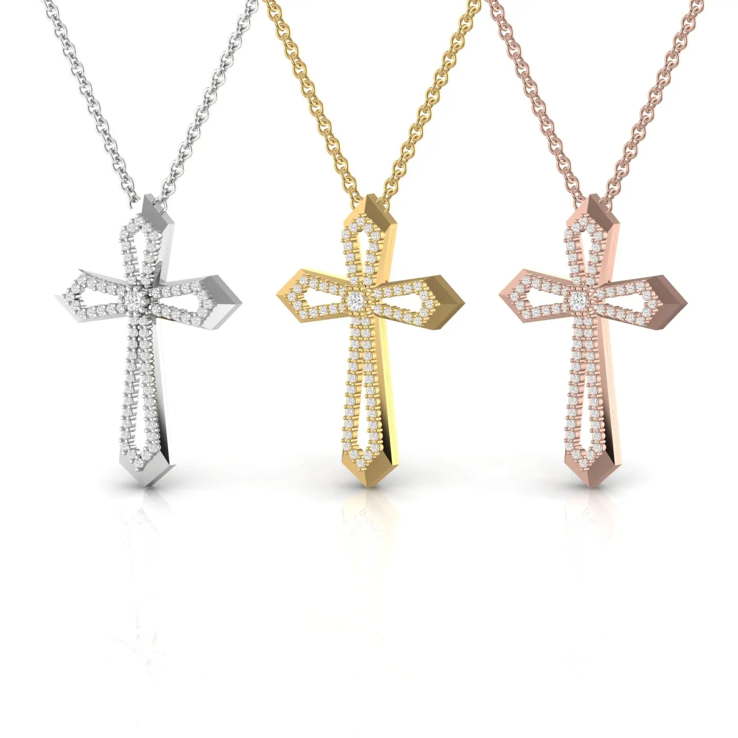 Cross Religious Brilliant Cut Natural Round Diamond Pendant For Unisex Solid 14Kt White Yellow Rose gold 1.87 grams Jewelry