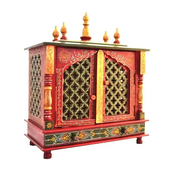 Handpainted Wooden Home Temple, Mandir For Home, Office and Gift, Pooja Mandir With Door, Home Mandapam for Pooja Religious