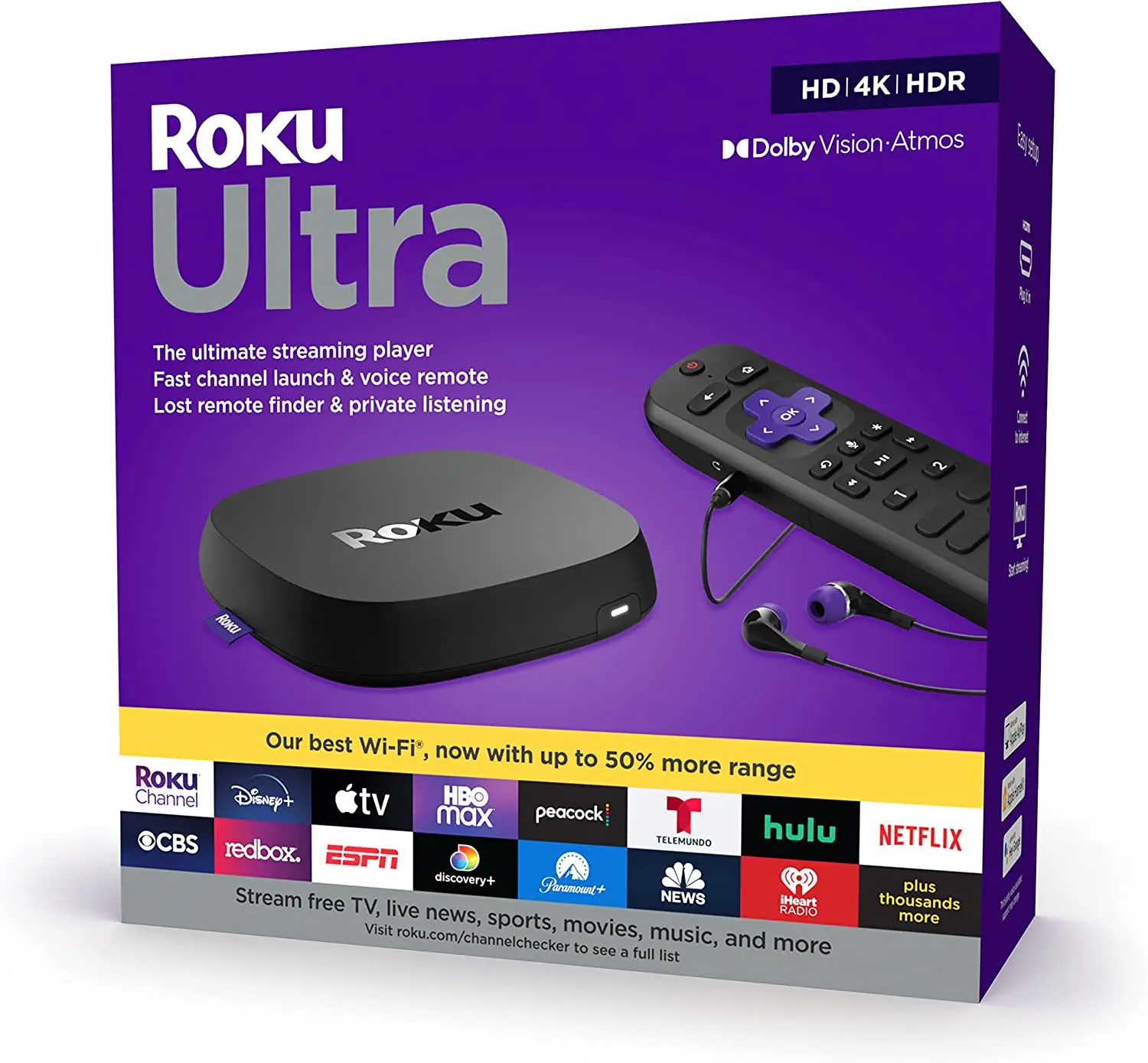Best Quality Original Roku Ultra | Streaming Device HD/4K/HDR/ Vision with Atmos Streaming, and Roku Voice Remote with Head