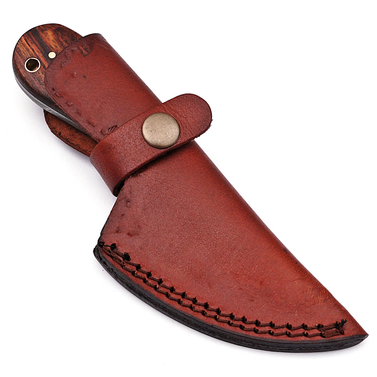 New Arrival Handmade Damascus Steel Skinner Multifunctional Portable Knife With Finger Hole and Leather Cover