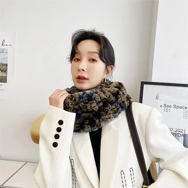 Hot Sale Customized Multiple Colour Optional Rex Rabbit Loop Infinity Scarf  Real Fur Muffler