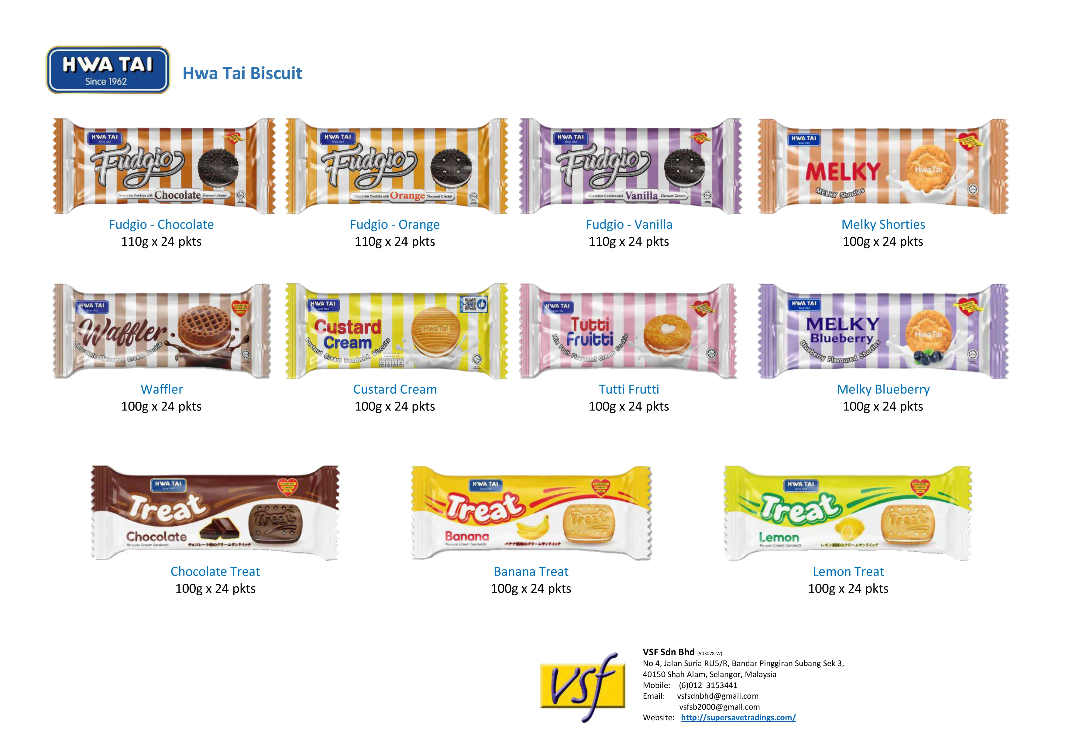 Hwa Tai Fudgio Vanilla 110g X 24 Pkts Vitamin a B1 B2 B6 D Calcium Iron No Cholesterol No Trans Fat No MSG