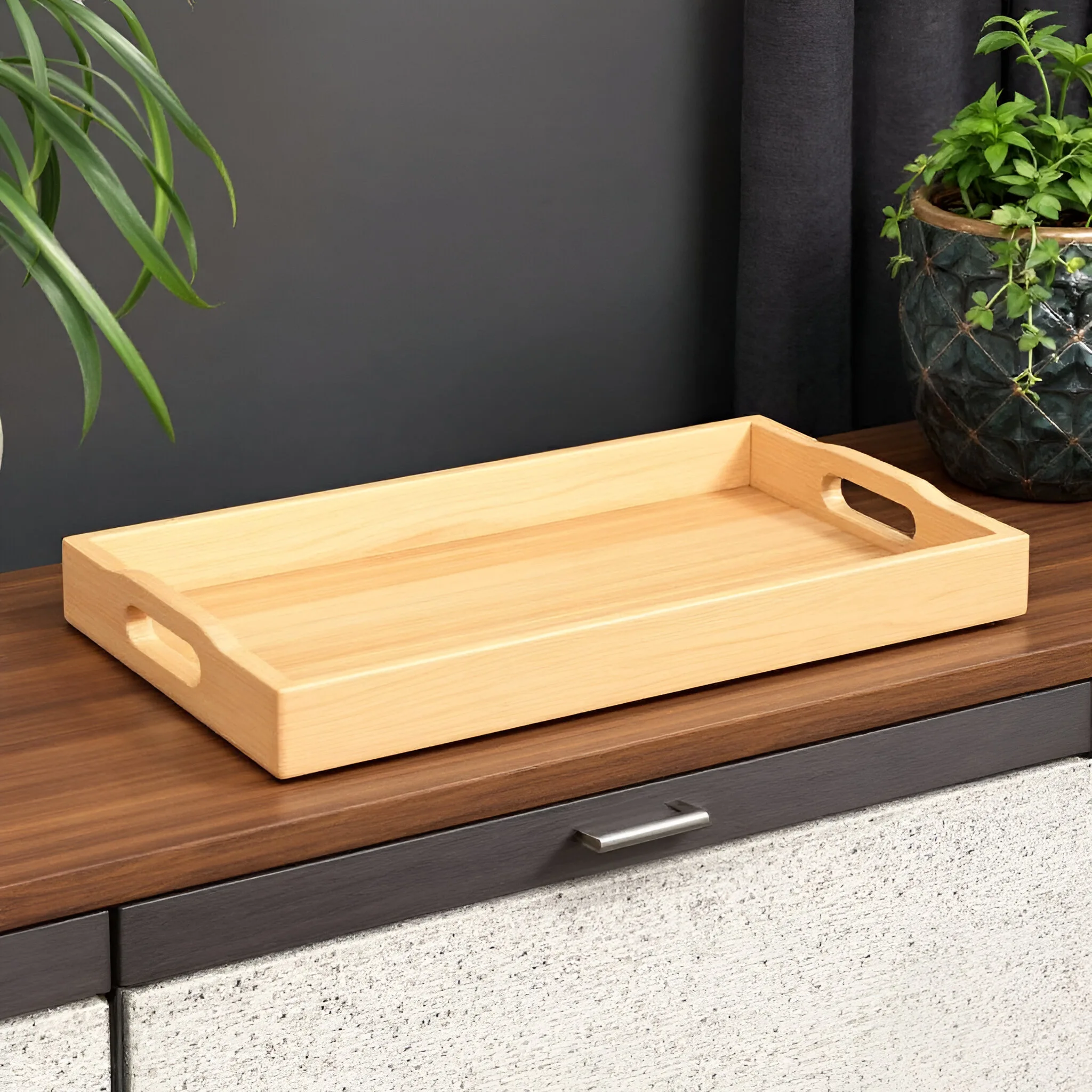 Reasonable Price Natural Rubber Fruit Tray Dinner Plate Bamboo Wooden Tray For Tea And Coffee Supply Serving Trays