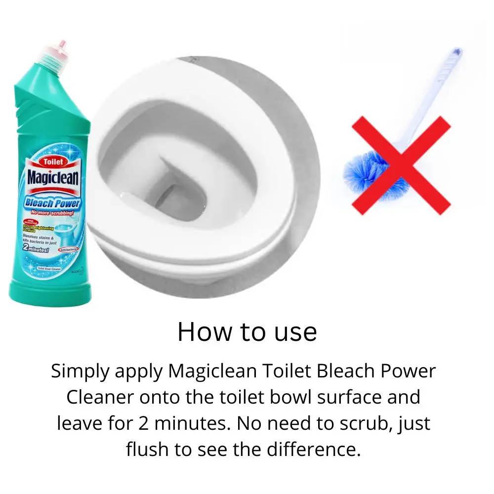 No Scrubbing Needed Magiclean Bleach Power 3x500ml Liquid Toilet Cleaners with Strong Brightening Formula Made in Thailand