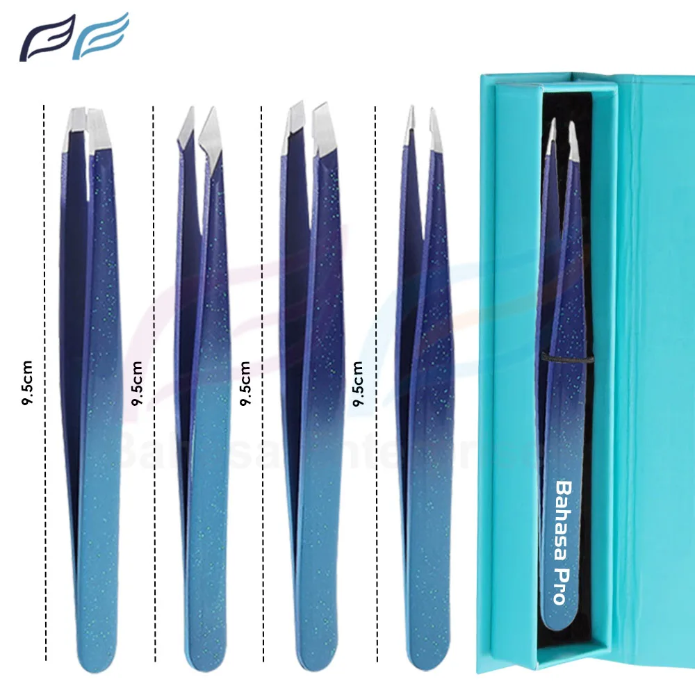 Custom Color Eyebrow Tweezers Set High Quality Pointed Custom Logo Sparkle Beauty Products Women Eyelash Extension Bahasa Pro