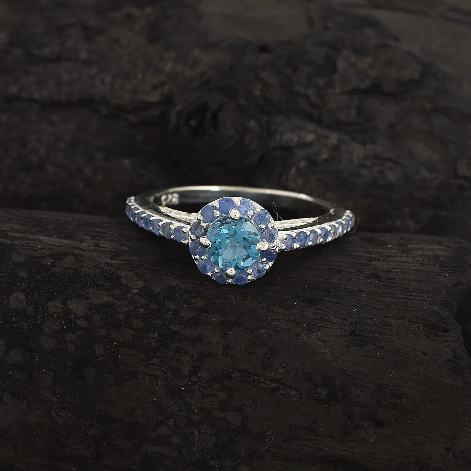 Indian 925 Sterling Silver Blue Topaz Sapphire Bridal Ring Statement Engagement Wedding Birthday Fine Jewelry Gifts for Women