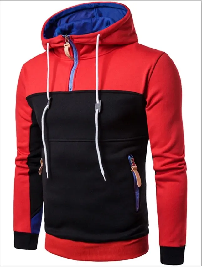 Wholesale hoodies OEM Fashion Clothing Blue Cotton Winter Wholesale Pullover half zip side fashion zips Fleece Men s Hoodies