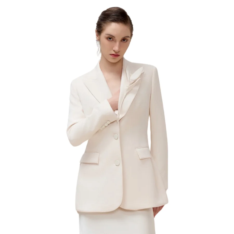 Feminine Style Blazers Ladies Women 2 Pockets Personalized Brand Iona Notched Blazer Rayon Spandex Woven Fabric Whiteant Vietnam