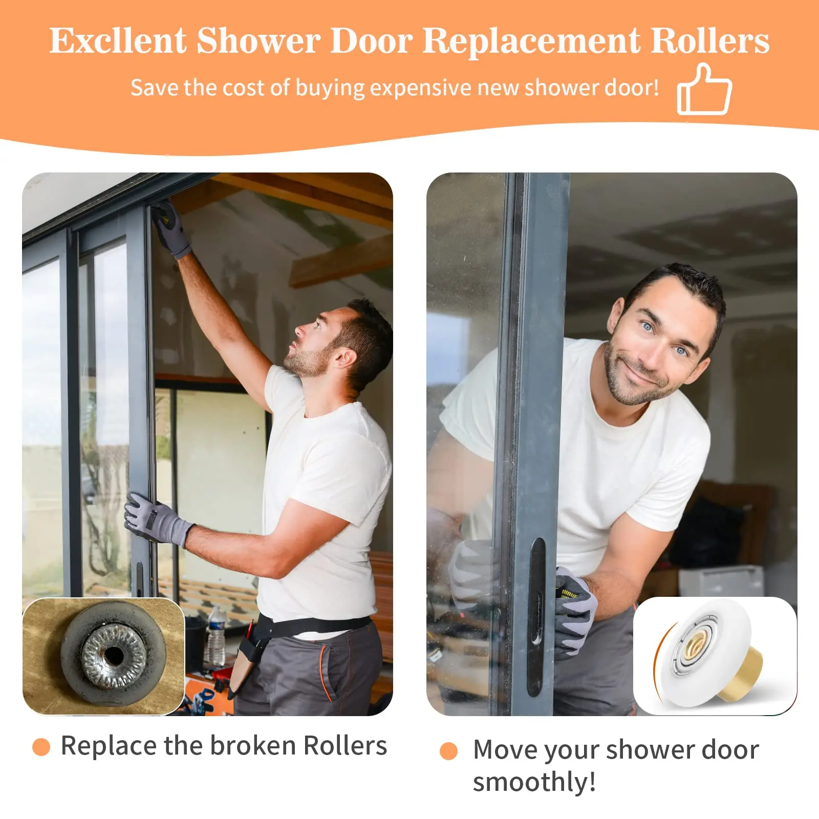 Hydrorelax Shower door roller replacement bathroom tray glass sliding door pulley strong load bearing capacity super silent