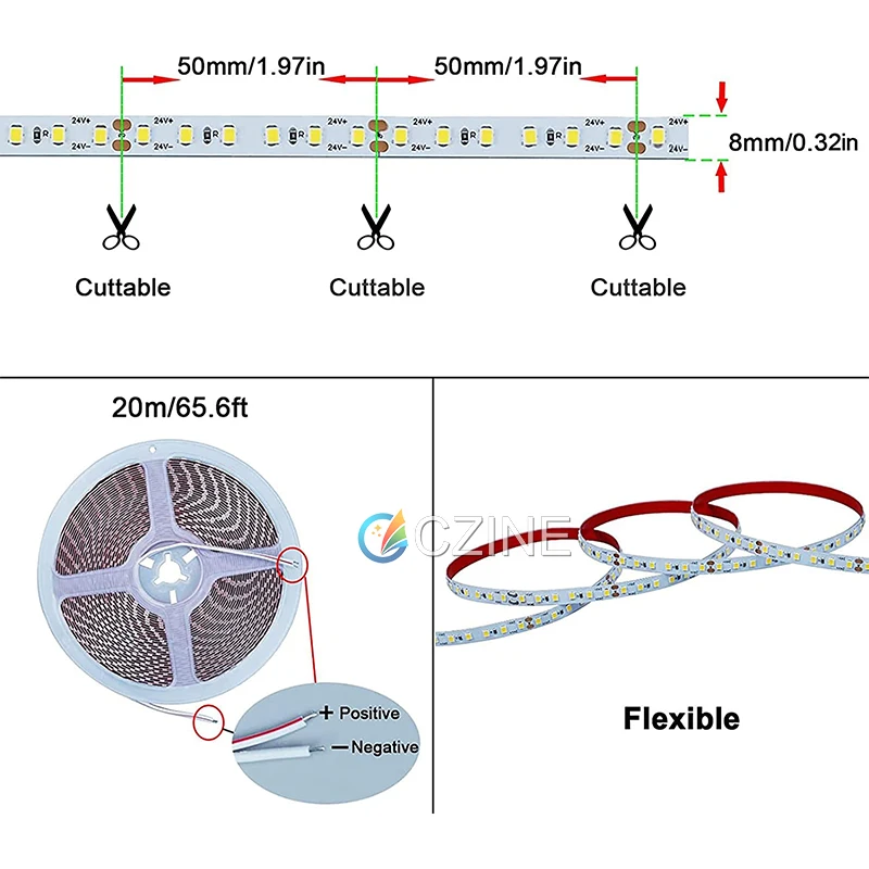 High Lumen CRI70 DC12V/24V 10W LED Strip Tape Light 120leds/m SMD 2835 Flexible Led Strip