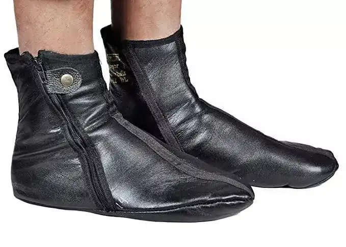 New design Black leather Khuffs footwear winter socks for muslim. namaz. wudu