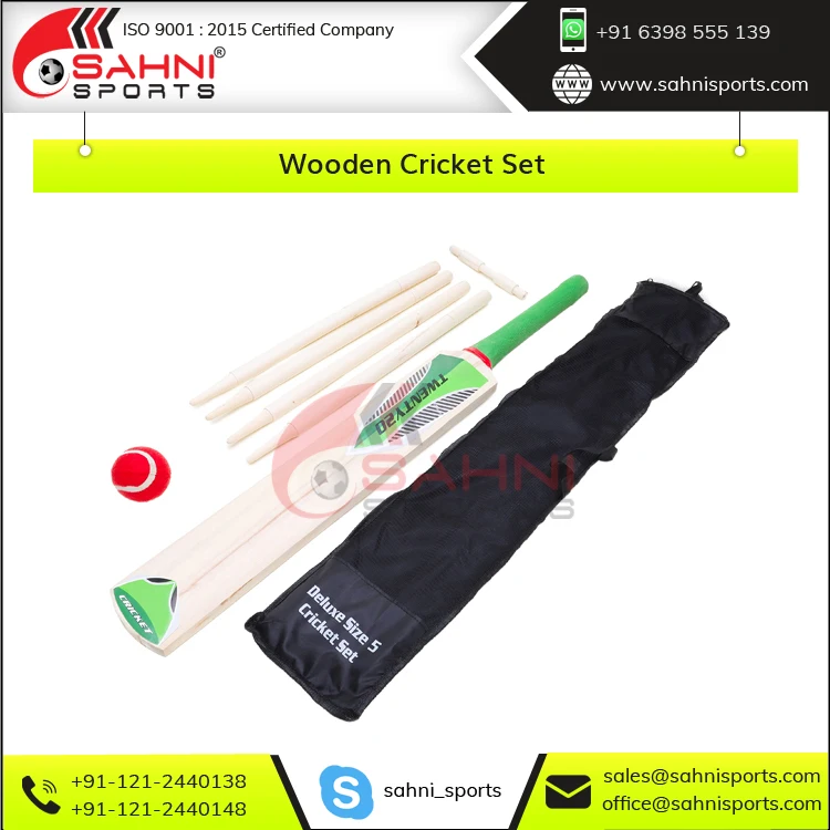 Best Selling Premium Quality Customized Popular White Willow Made Wooden Cricket Set for Promotion Purpose