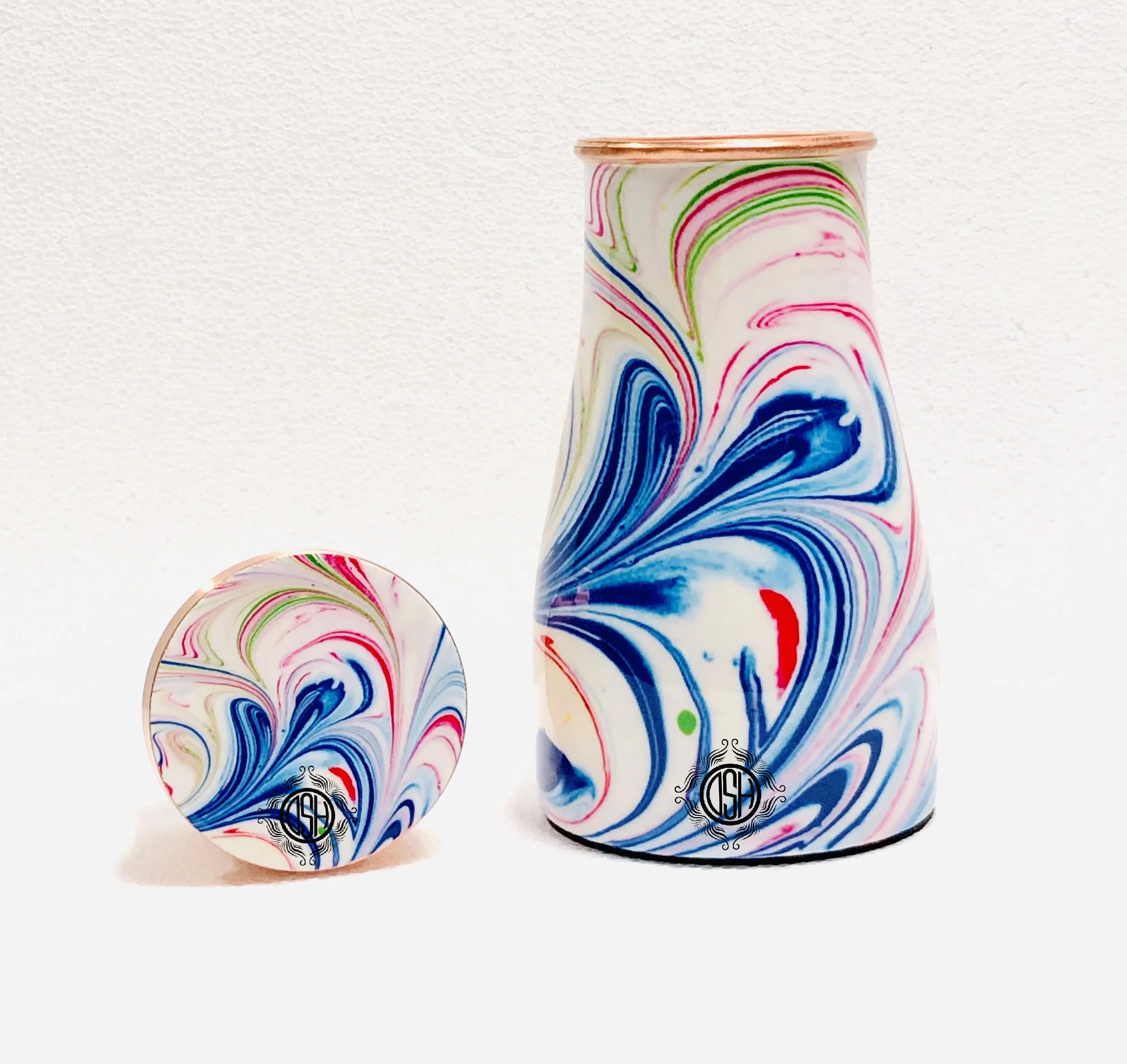 Copper Bedroom Bottle Jug With Inbuilt Glass Joint Free Bedside Enamel Printed Copper Water Pot Best Selling Copper Bedroom Jar