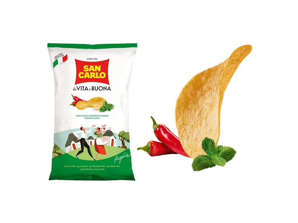 San Carlo spicy and fresh italian potato chips mint&chili flavor gr 150 regional taste