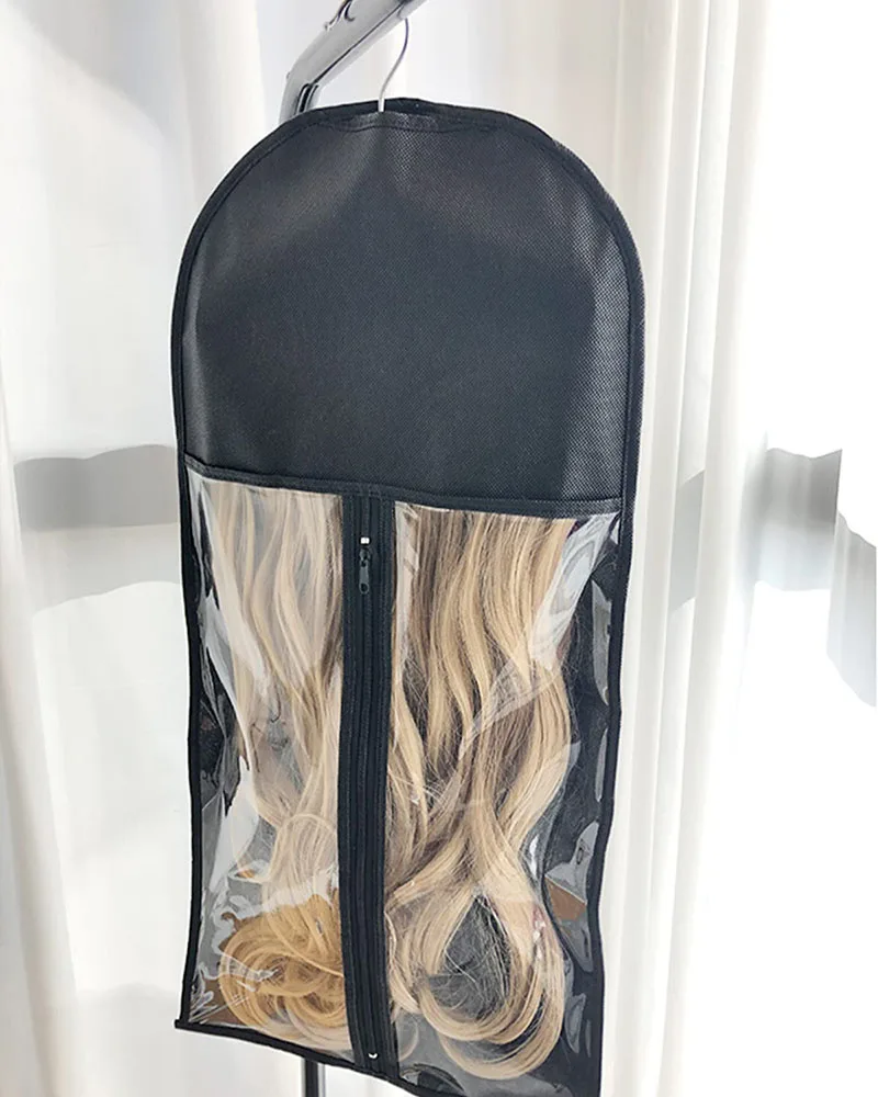 Custom Logo Travel Hair Extensions Hanger Hairpieces Zipper Carrier Case Wig Storage Bag With Hanger