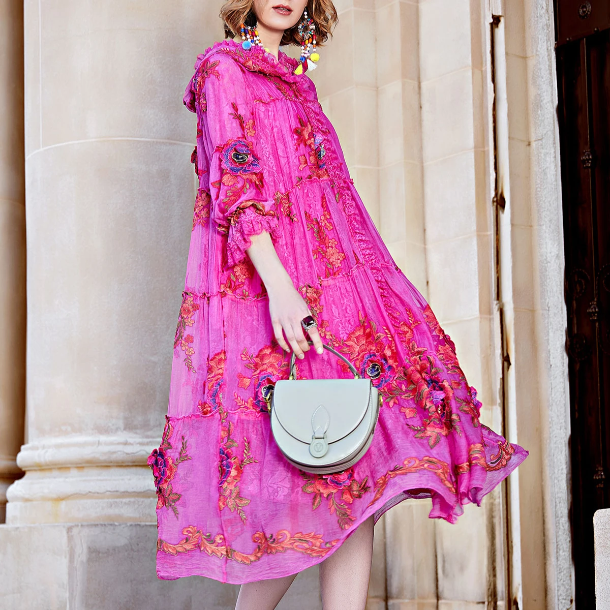 Оптовая продажа итальянский дизайн последняя коллекция с вышитыми весенними цветами розового цвета для женщин и